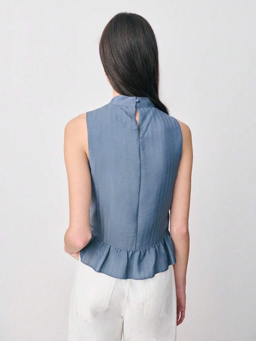 Blusa sin mangas con rayas de encaje