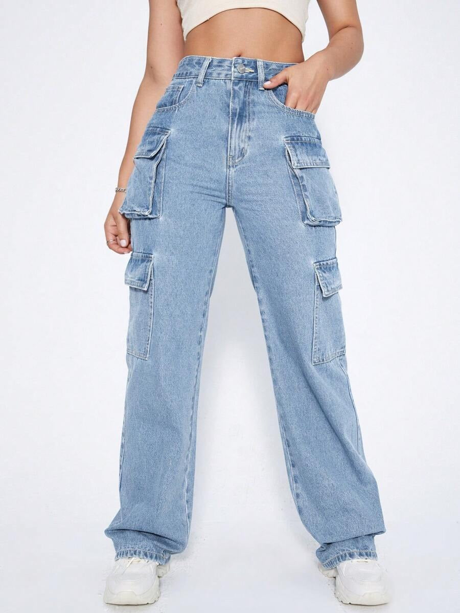 Jeans de pierna recta y cintura alta holgados