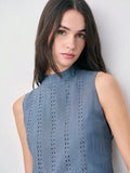 Blusa sin mangas con rayas de encaje