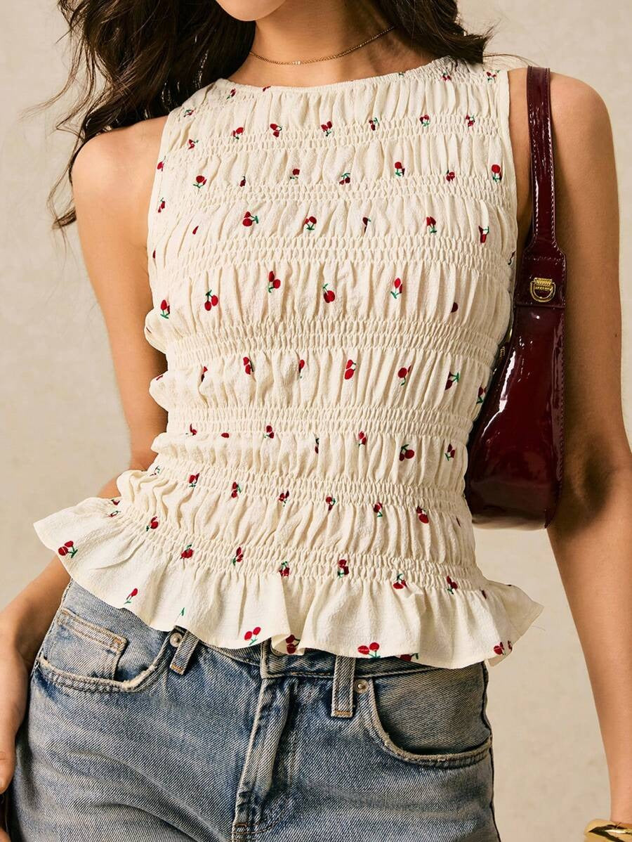 Blusa con estampado de cerezos