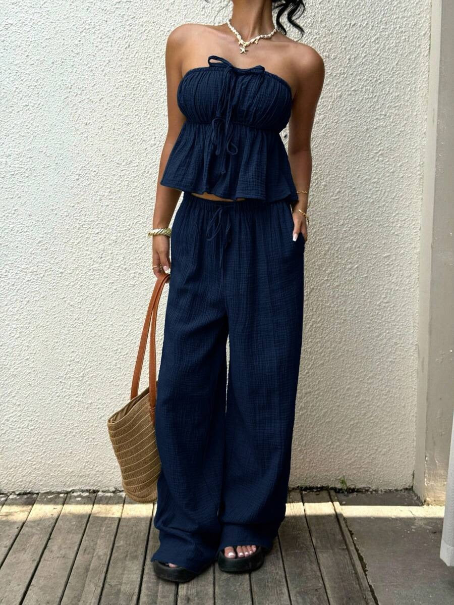 Conjunto casual de hombros descubiertos