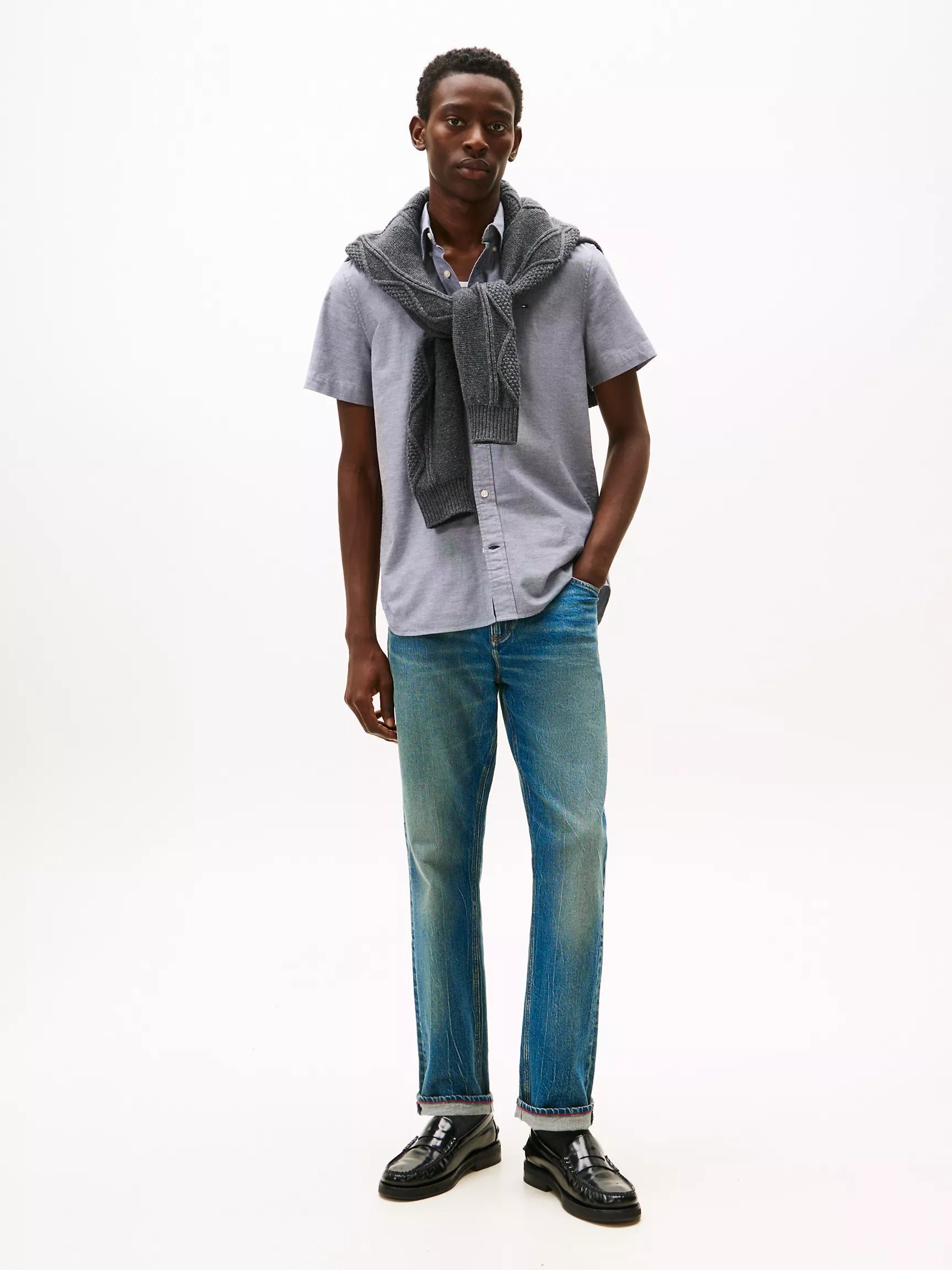Camisa manga corta unicolor Oxford