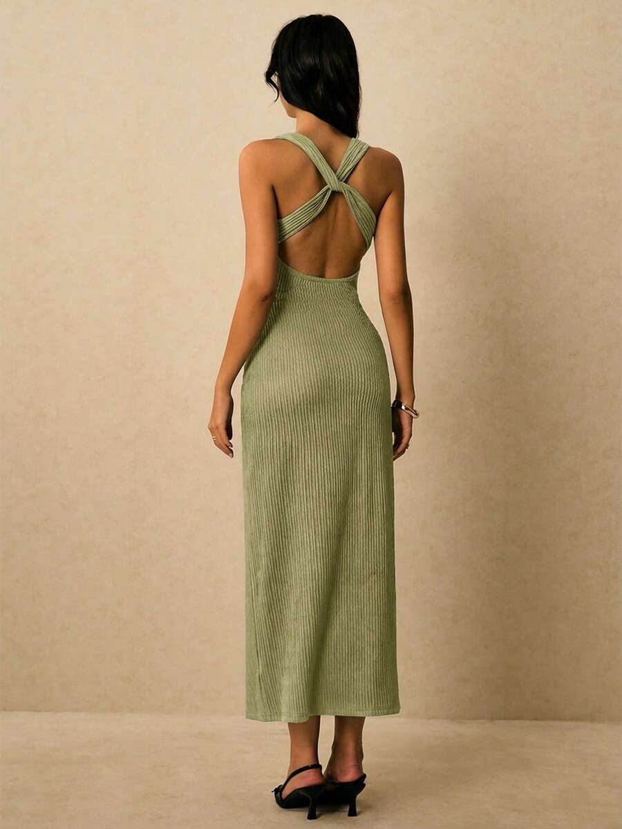Vestido elegante de unicolor con escote de corazón