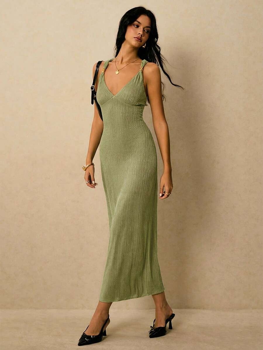 Vestido elegante de unicolor con escote de corazón