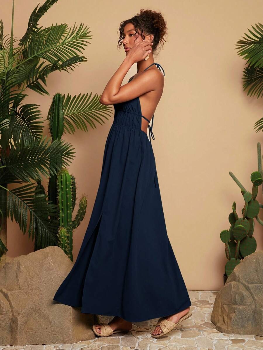 Vestido  de escote en V sin mangas y espalda descubierta