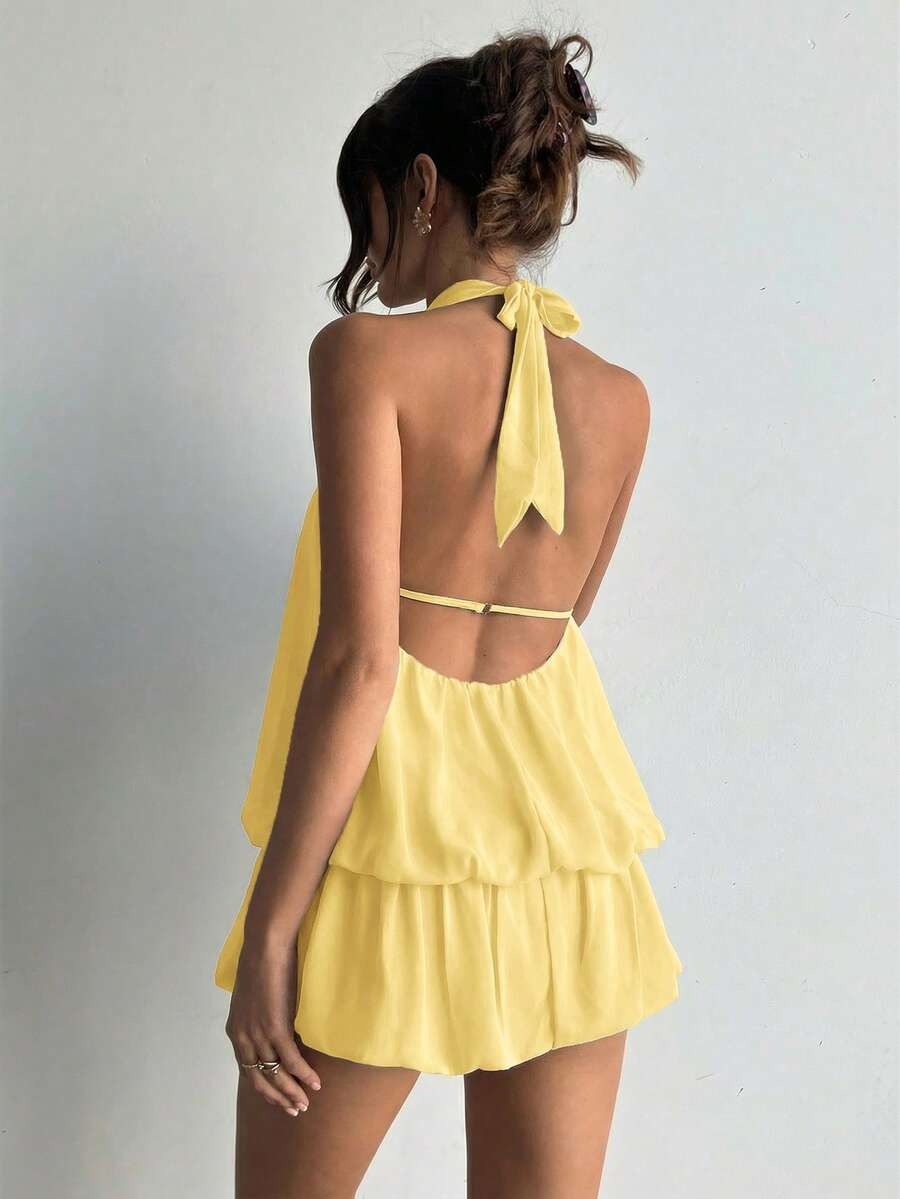 Vestido holgado sin mangas con dobladillo de volates