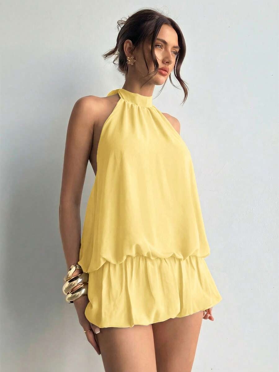 Vestido holgado sin mangas con dobladillo de volates