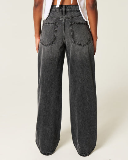Jeans anchos de tiro alto con lavado