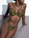 Bikini  con textura y tirantes de concha