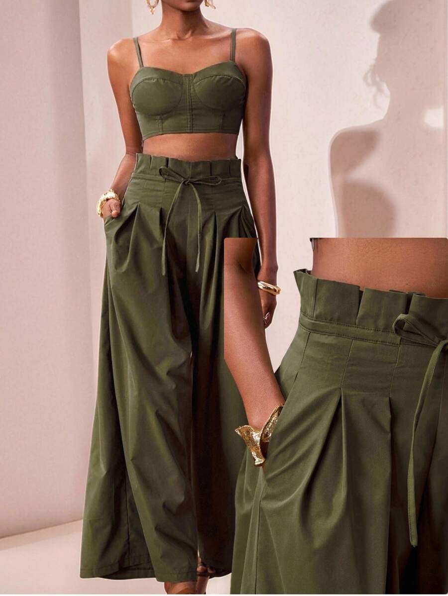 Conjunto de camiseta de tirantes con bolsillos y pantalones