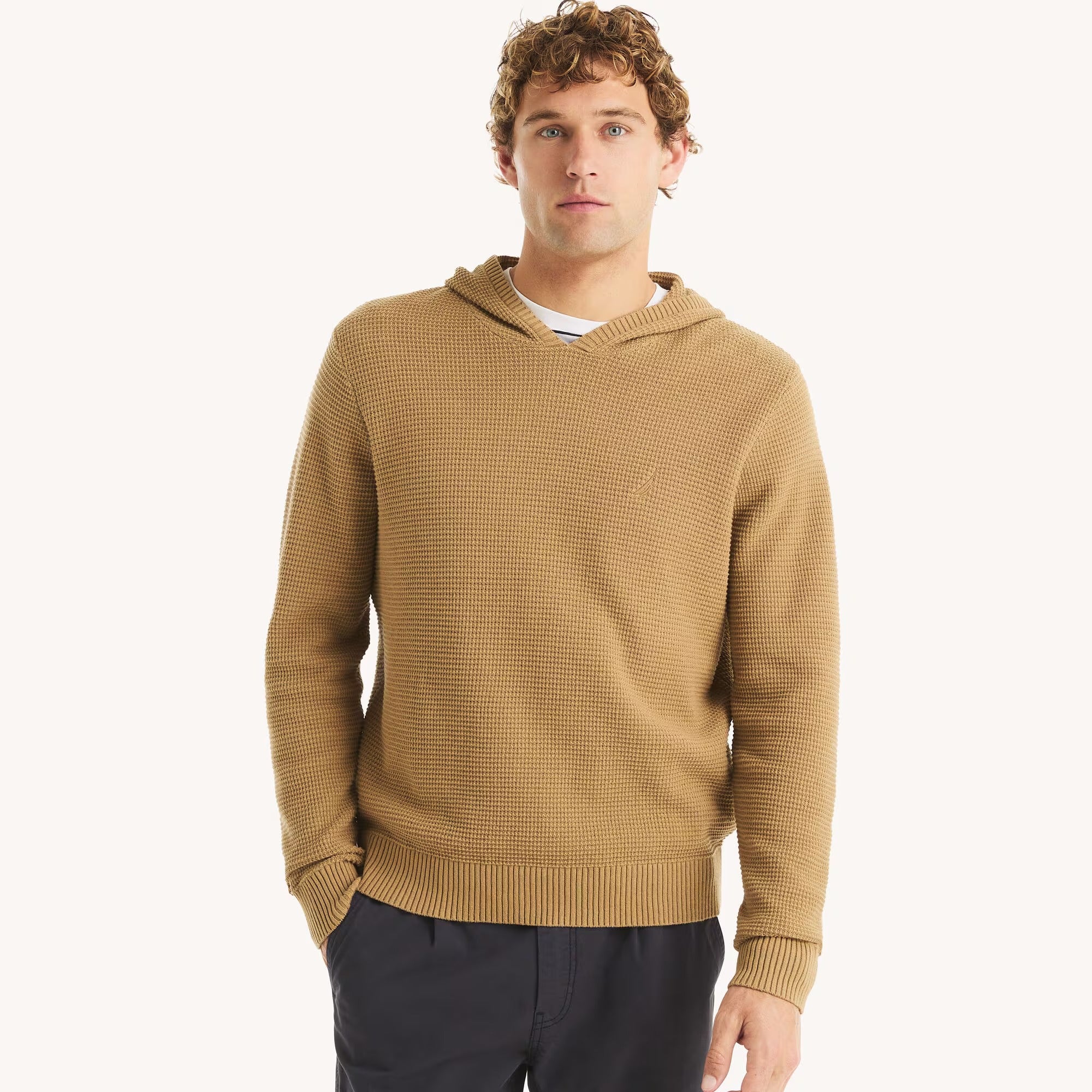 Sudadera waffle unicolor con capucha