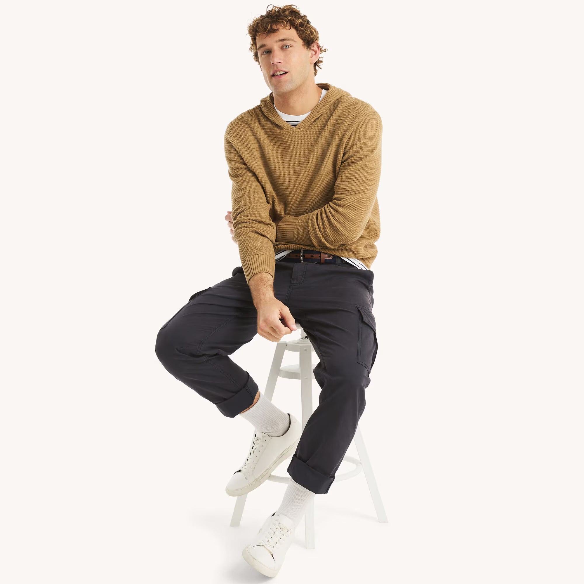 Sudadera waffle unicolor con capucha