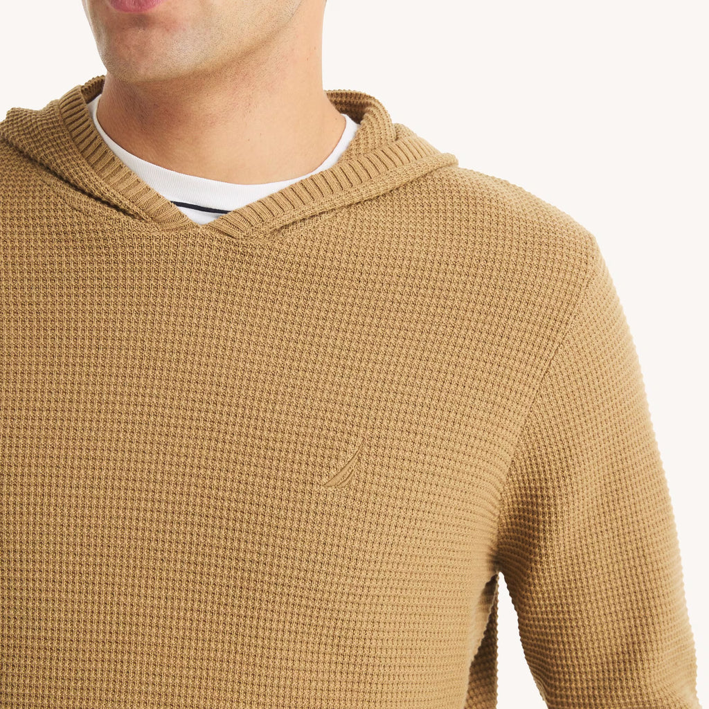 Sudadera waffle unicolor con capucha