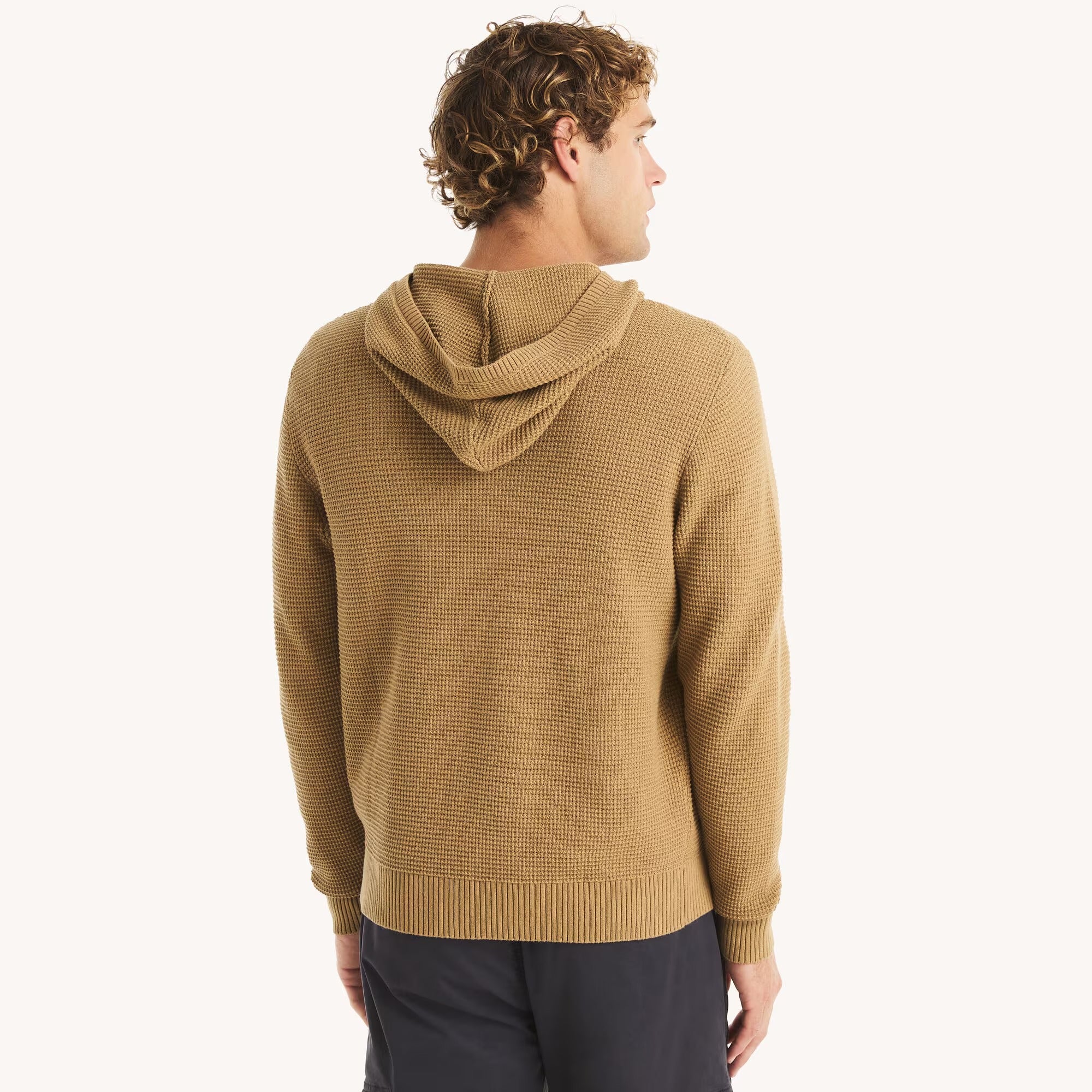 Sudadera waffle unicolor con capucha