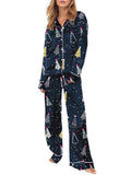 Pijama con estampado de Navidad, de manga larga y pantalones largos