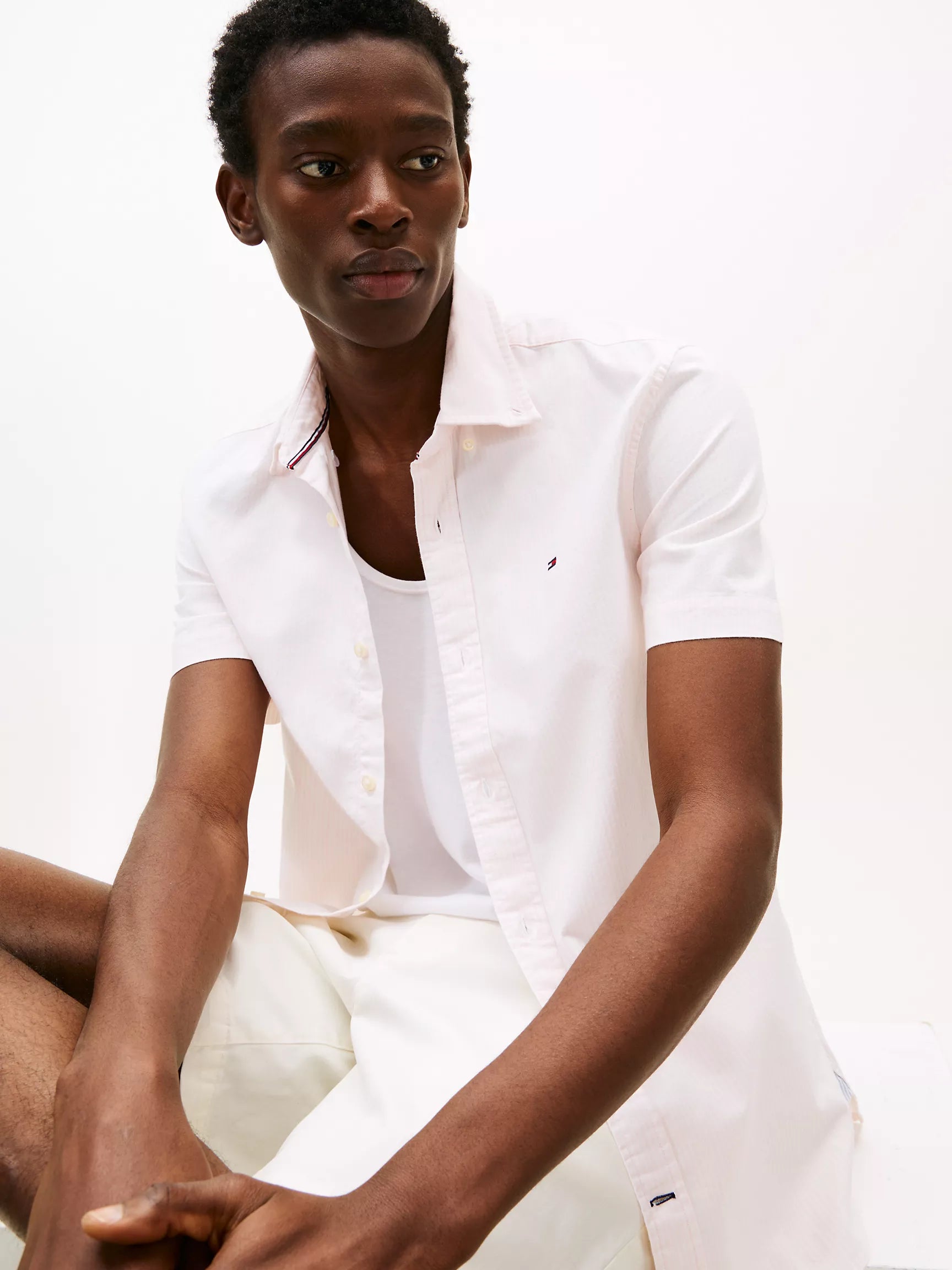 Camisa oxford manga corta con patrón de rayas