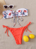 Bañador bikini bandeau con cordón delantero con patrón floral